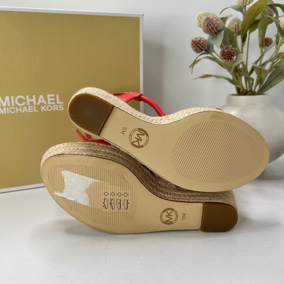 Michael Michael Kors Annie Wedge Faux Leather Sandal Dahlia 40T2AEHS1L Women 9M - Picture 9 of 10